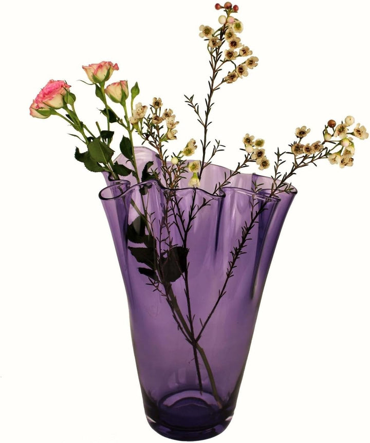SIGNATURE HOME COLLECTION Glasvase mundgeblasen Dekovase Blumenvase, Glas, Lila Fliederfarben, 21 x