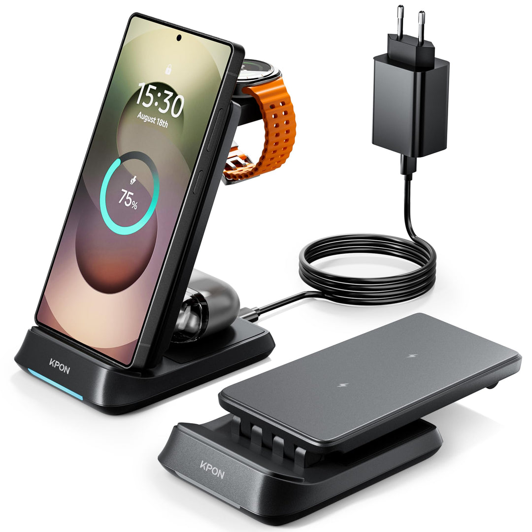 KPON 3 in 1 Ladestation für Samsung Watch und Handy, Faltbar Induktive Ladegerät für Samsung S25 Ult