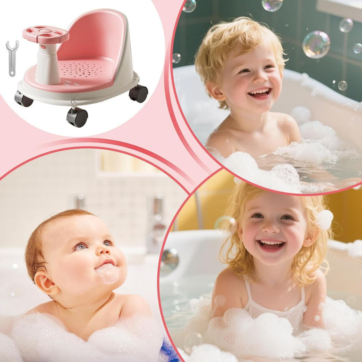Baby Bade Sitz, Rutschfester Badewannensitz Für Babys, Mit Lenkrad Und Rädern, Baby Badesitz Ab 6 Mo