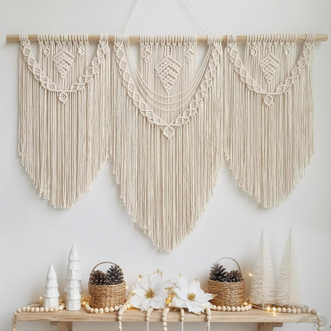 Hibisaws Makramee 110cm (W) x 82cm (H) Wandteppich Boho, Grosse, Handgewebt, Schlafzimmer Wanddeko ，