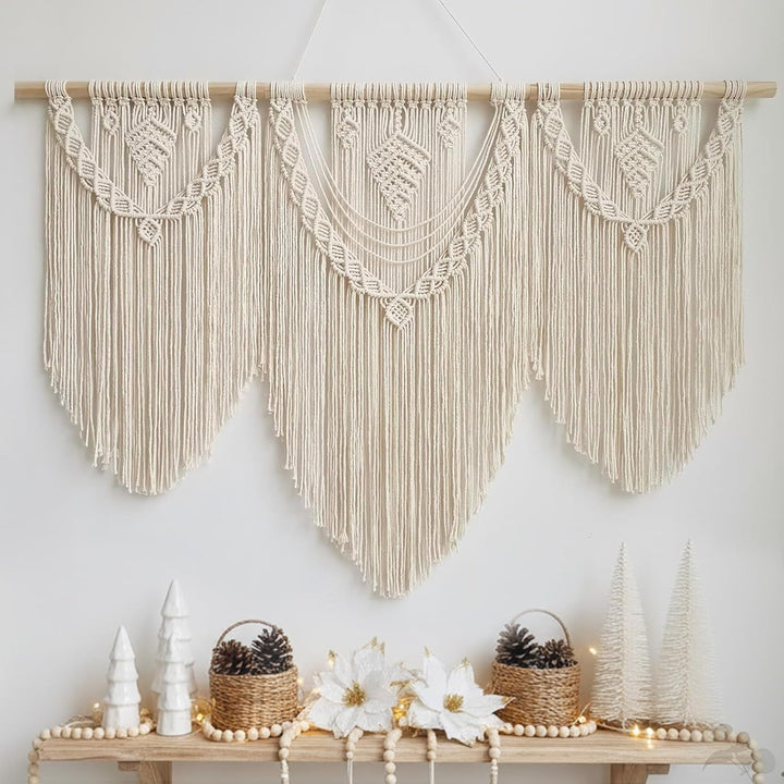 Hibisaws Makramee 110cm (W) x 82cm (H) Wandteppich Boho, Grosse, Handgewebt, Schlafzimmer Wanddeko ，