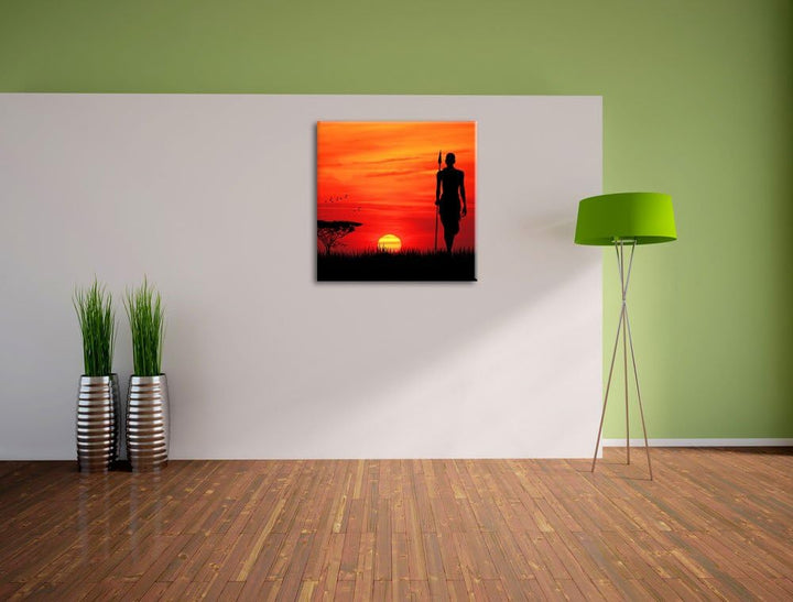 Roter Sonnenuntergang in Afrika, Format: 70x70 auf Leinwand, 70x70