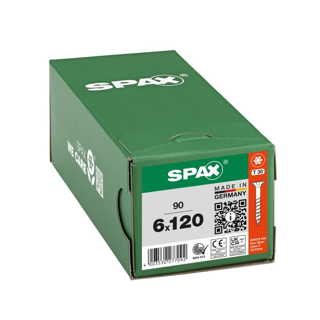 SPAX Universalschraube, 6 x 120 mm, 90 Stück, Teilgewinde, Senkkopf, T-STAR plus T30, 4CUT, WIROX A9