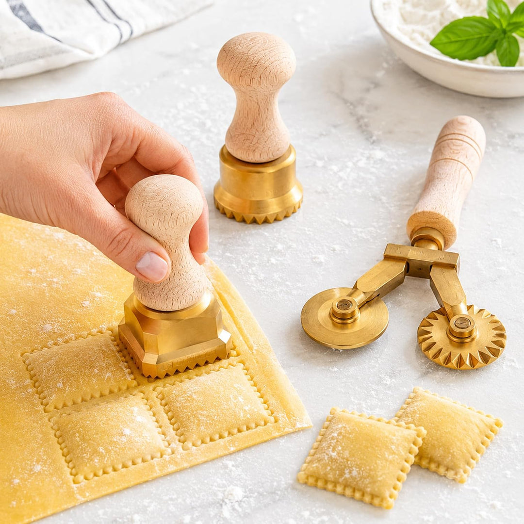 La Gondola 3er Set Pasta-Werkzeuge - Quadratische Gewellte 45x45mm & Runde Gewellte 50mm Ravioli Ste