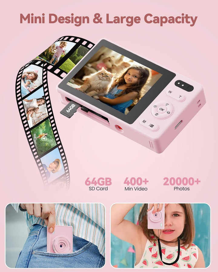 64GB Digitalkamera Kinder Fotokamera: 48MP Anti-Shake Kinderkamera Foto Vlogging Fotoapparat 16X Dig