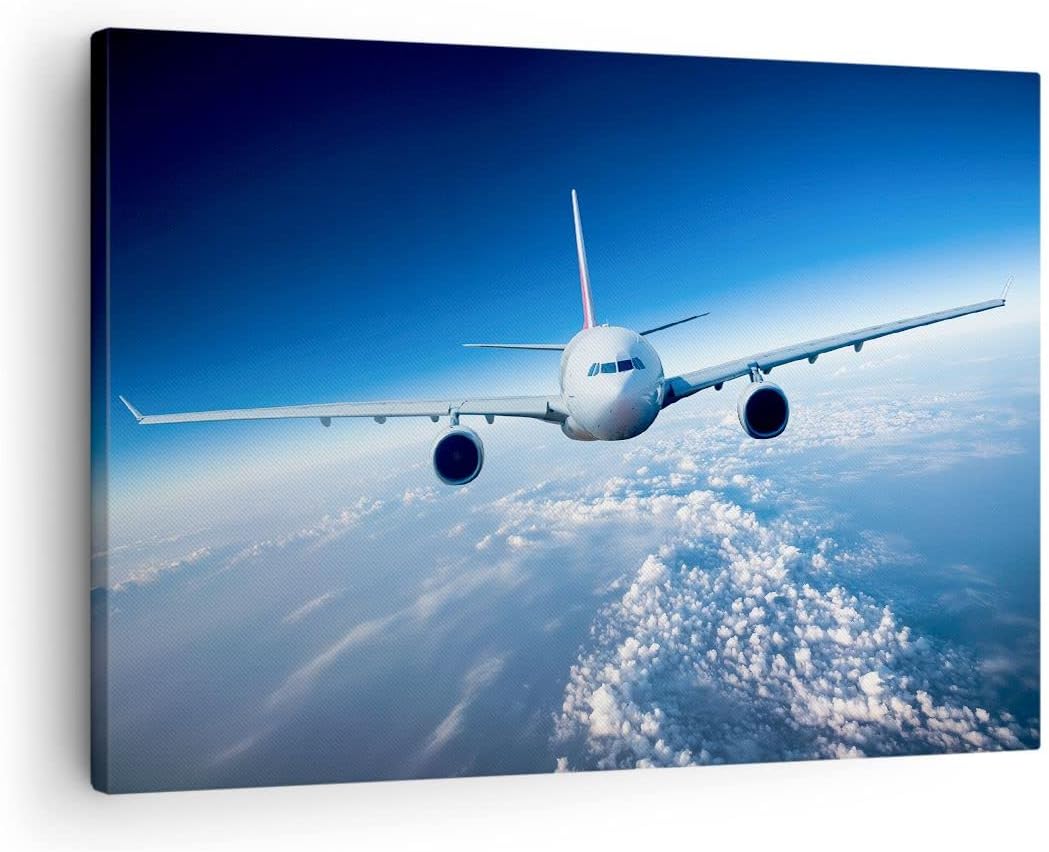 Bilder auf Leinwand Flugzeug himmel wolken flug Leinwandbild 70x50cm Wandbilder Dekoration Wohnzimme