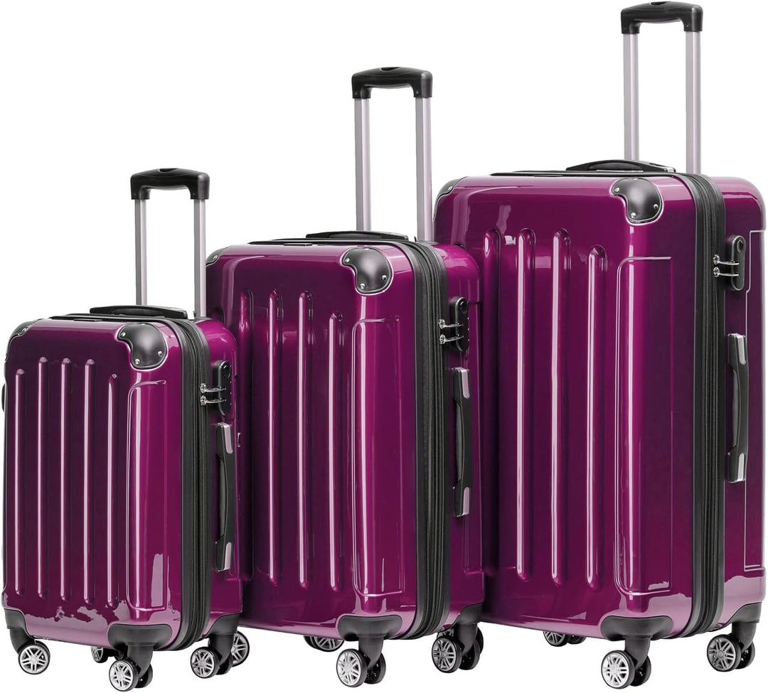 BEIBYE Hartschalen Koffer Trolley Rollkoffer Reisekoffer 4 Zwillingsrollen Polycabonat (Lila, Koffer