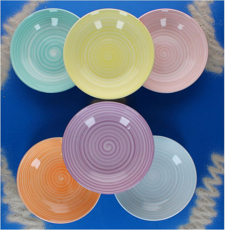 MamboCat Beach Pastello Stripes 6er Set Suppenteller I 600ml I Steingut-Teller mit Pastell Streifen