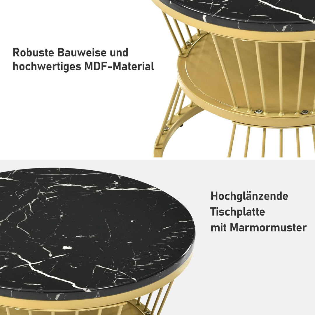 Merax Couchtisch Runder 2er Set, Moderne Nesting Kaffeetisch, Wohnzimmertisch, Sofatisch, Metallrahm
