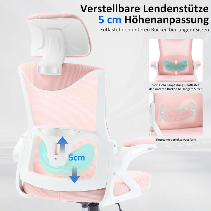 Fizzin Rosa Netz Ergonomischer Bürostuhl Schreibtischstuhl, Rosa