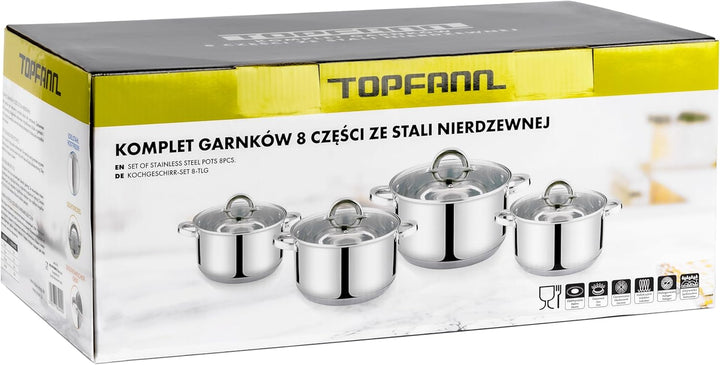 8 Teilig Edelstahl Induktion Topfset Topf Töpfe Kochtopf Glasdeckel Kochtopfset