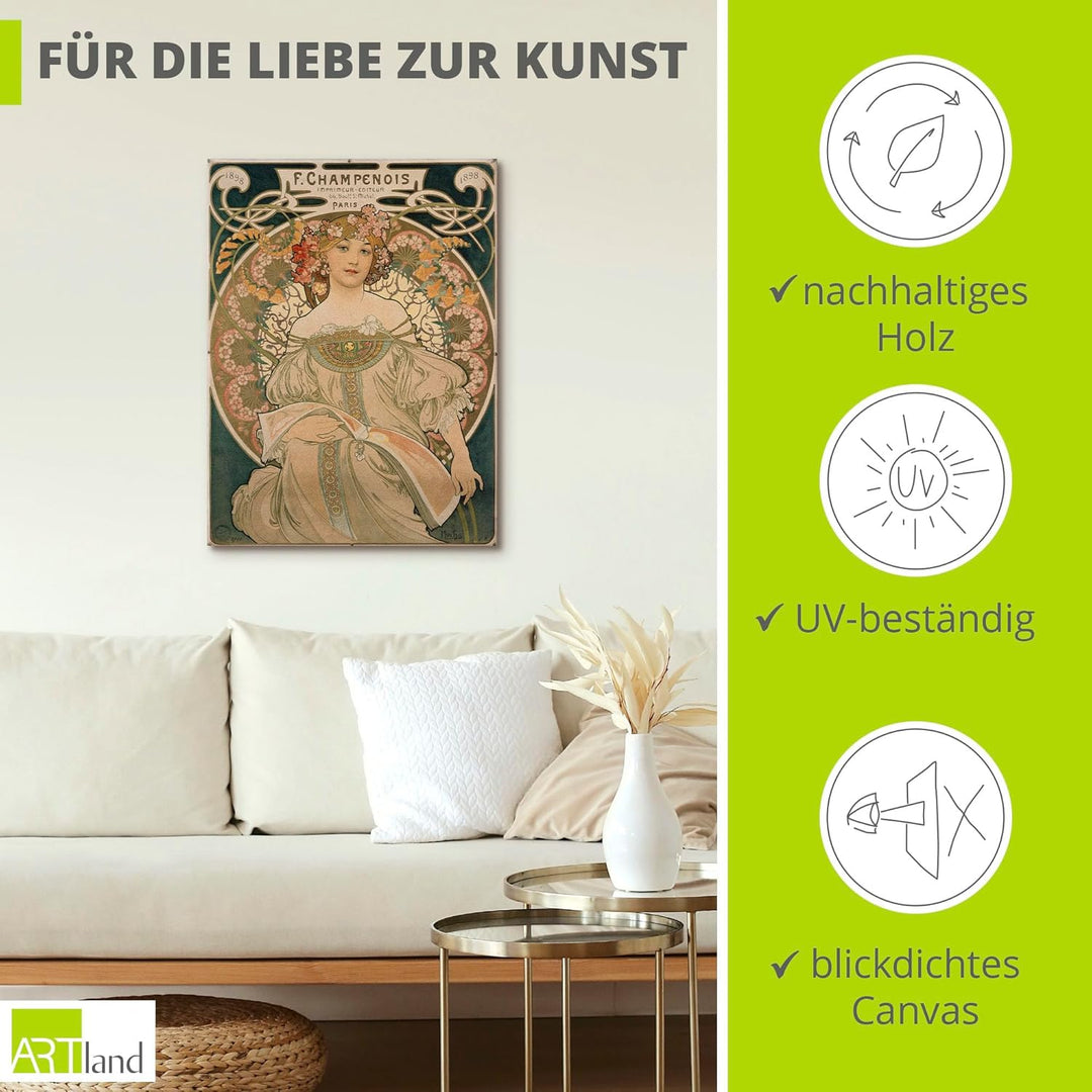 ARTland Leinwandbild Wandbild Bild auf Leinwand 30x40 cm Wanddeko Frau Blumen Champagne Plakat für F