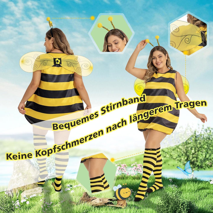 cuteDIY Grosse Grössen Bienenkostüm Erwachsene Bienen Kostüm Damen 42-60, Bienenkostüm Kinder 92-140