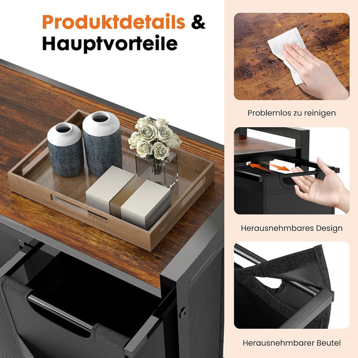Sweetcrispy Wäschesammler mit Rollen, Wäschekorb 4 Fächer, 160 L, Schwarz | mit Ablage, 4 abnehmbare