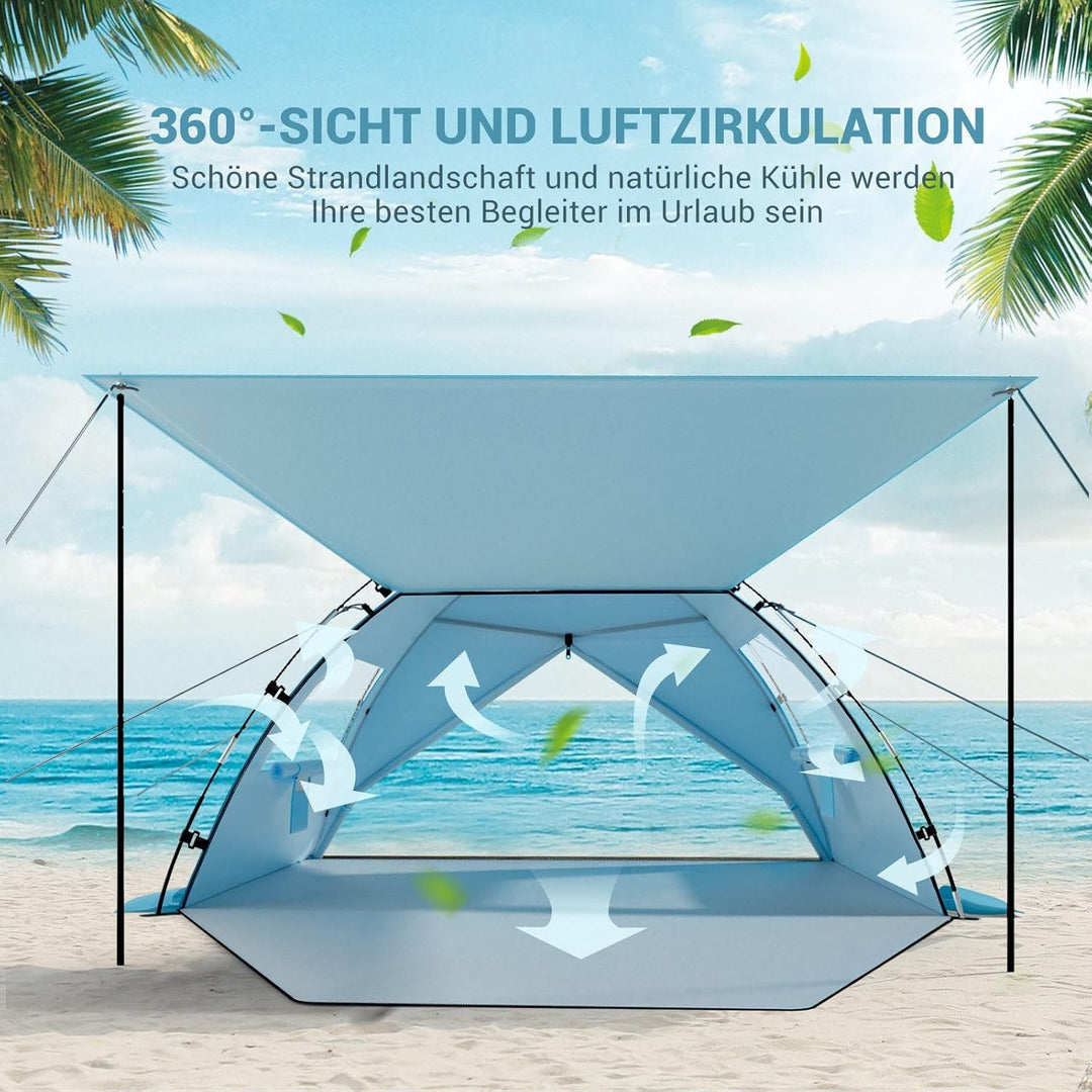 Elegear CumbreX Strandmuschel mit Sonnendach, 4-5 Personen Strandzelt UV Schutz 50+ Einfacher Aufbau