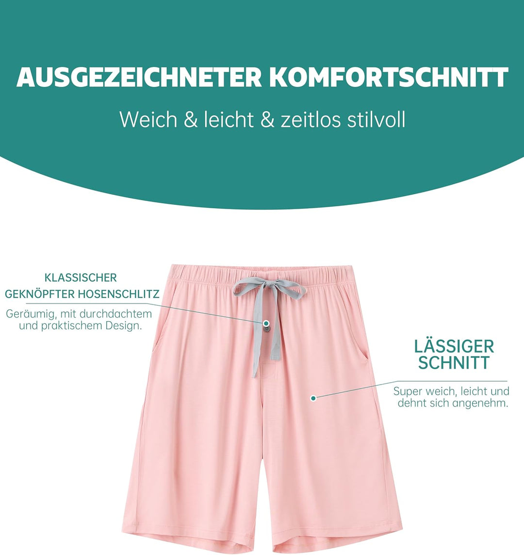 COLORFULLEAF 2er/3er Pack Schlafanzughose Herren Kurz Bambus Pyjamahose Schlafhose Weich Sommer Frei