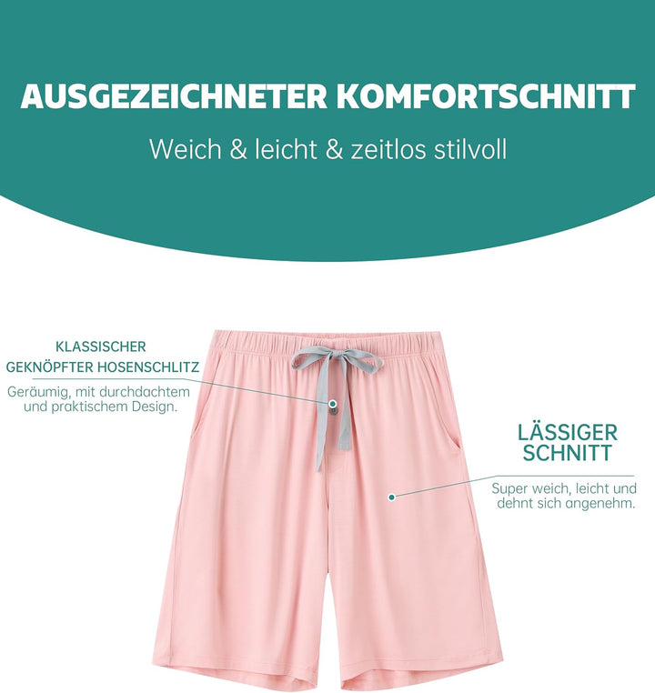 COLORFULLEAF 2er/3er Pack Schlafanzughose Herren Kurz Bambus Pyjamahose Schlafhose Weich Sommer Frei