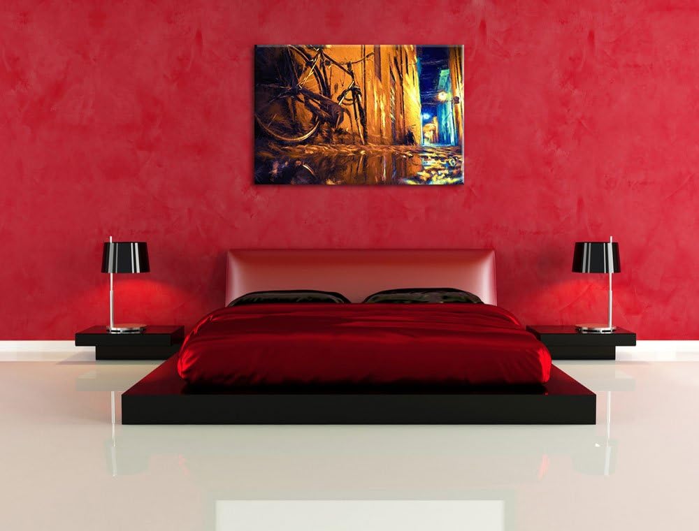 Pixxprint Small Street at Night, Los Angeles Bunstift Effekt, Format: 100x70 auf Leinwand, XXL riesi