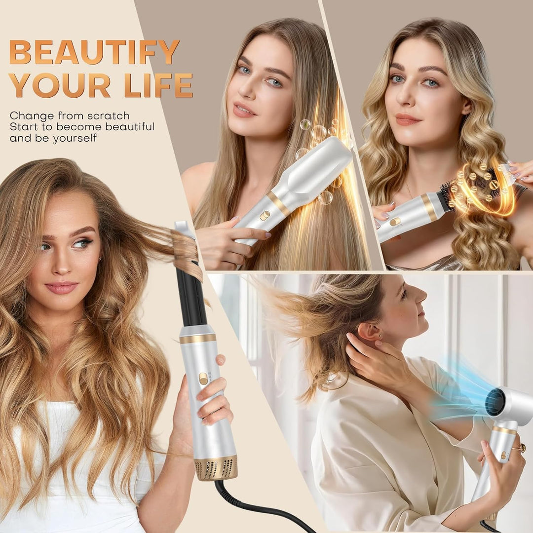 Airstyler 5 in 1, 1000W Warmluftbürste Set mit Lockenstab Automatisch, Air Styler Thermal Brush Haar