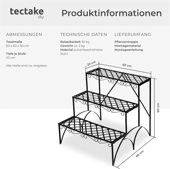 tectake Pflanzentreppe Blumenbank 3 Stufen - belastbar bis 30 kg - ca. 60x60x60cm - Diverse Modelle