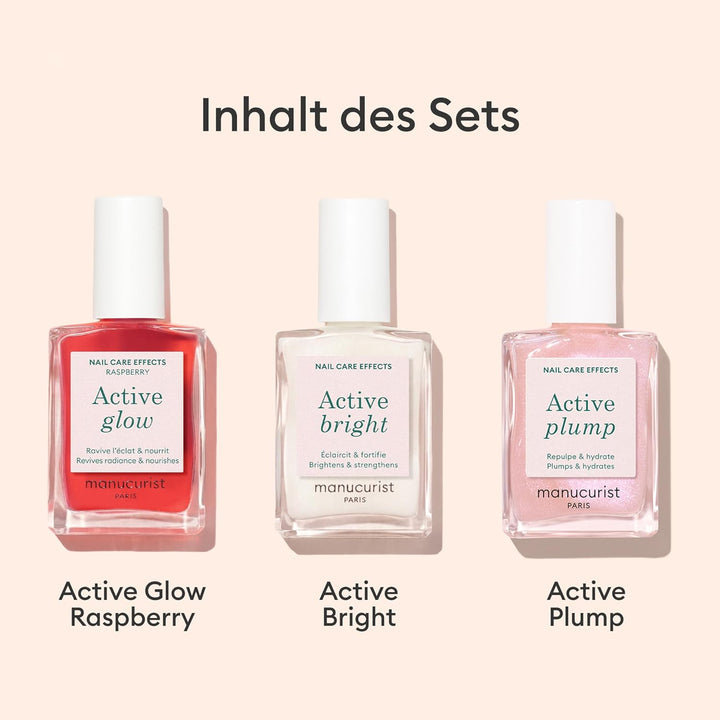 Manucurist Active Icons Trio Nagellack Set – Active Glow Raspberry, Active Bright, Active Plump Nage