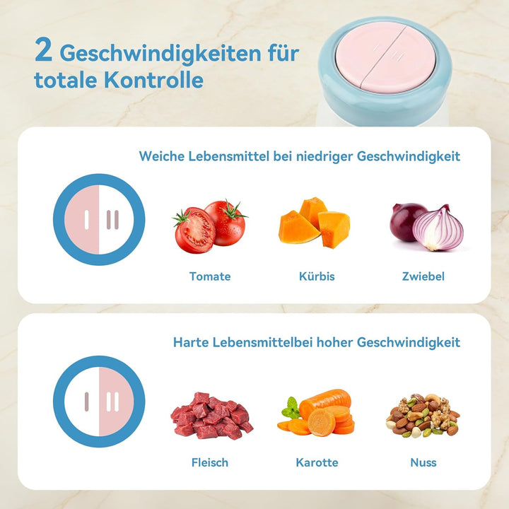 Zerkleinerer Elektrisch, 400W Universal Zerkleinerer mit 1,5L Glasbehälter, 2 Geschwindigkeitsstufen