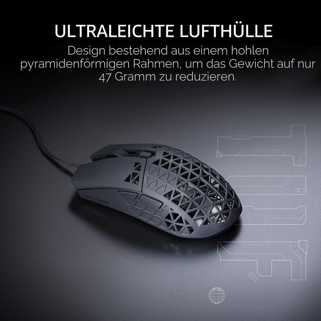 ASUS TUF Gaming M3 Maus (kabelgebunden, RGB, 7000-dpi-Sensor, programmierbare Tasten, Aura Sync) sch