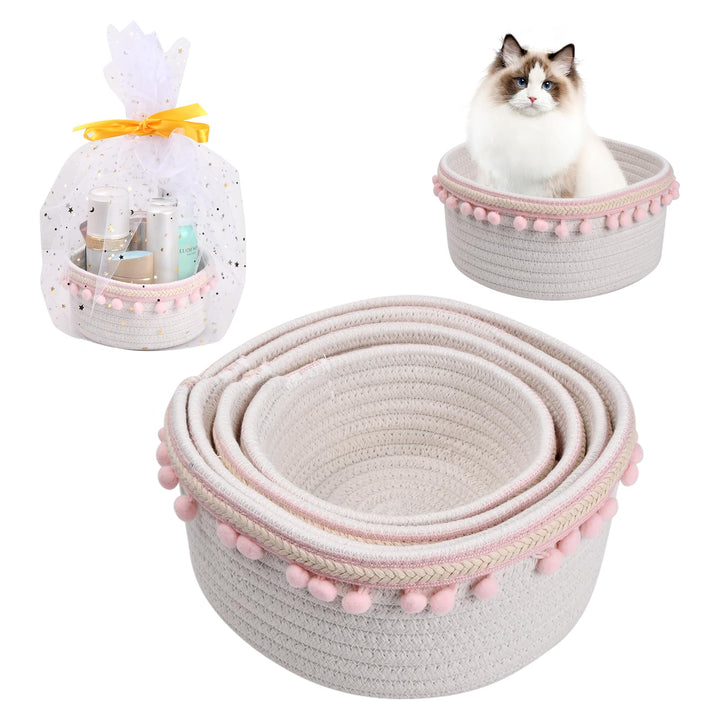 Roseyan 4er Set Aufbewahrungskorb Korb,Aufbewahrungskorb Geflochten Baumwollseil Kinder Baumwollseil