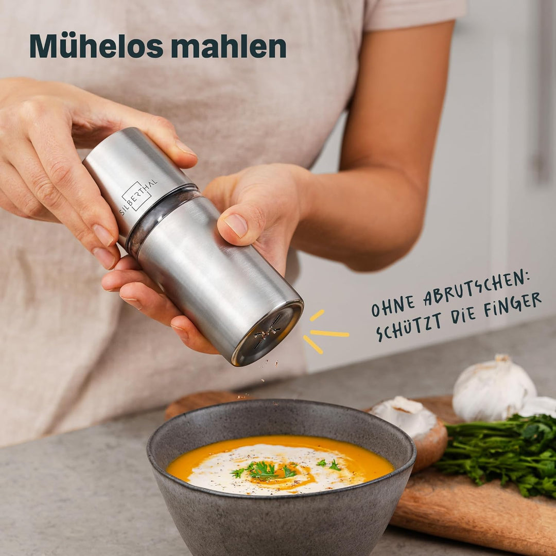 SILBERTHAL Muskatnuss Mühle für fein gemahlene Muskatnuss - Muskatreibe mit Aufbewahrung aus Edelsta