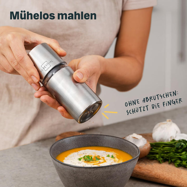 SILBERTHAL Muskatnuss Mühle für fein gemahlene Muskatnuss - Muskatreibe mit Aufbewahrung aus Edelsta
