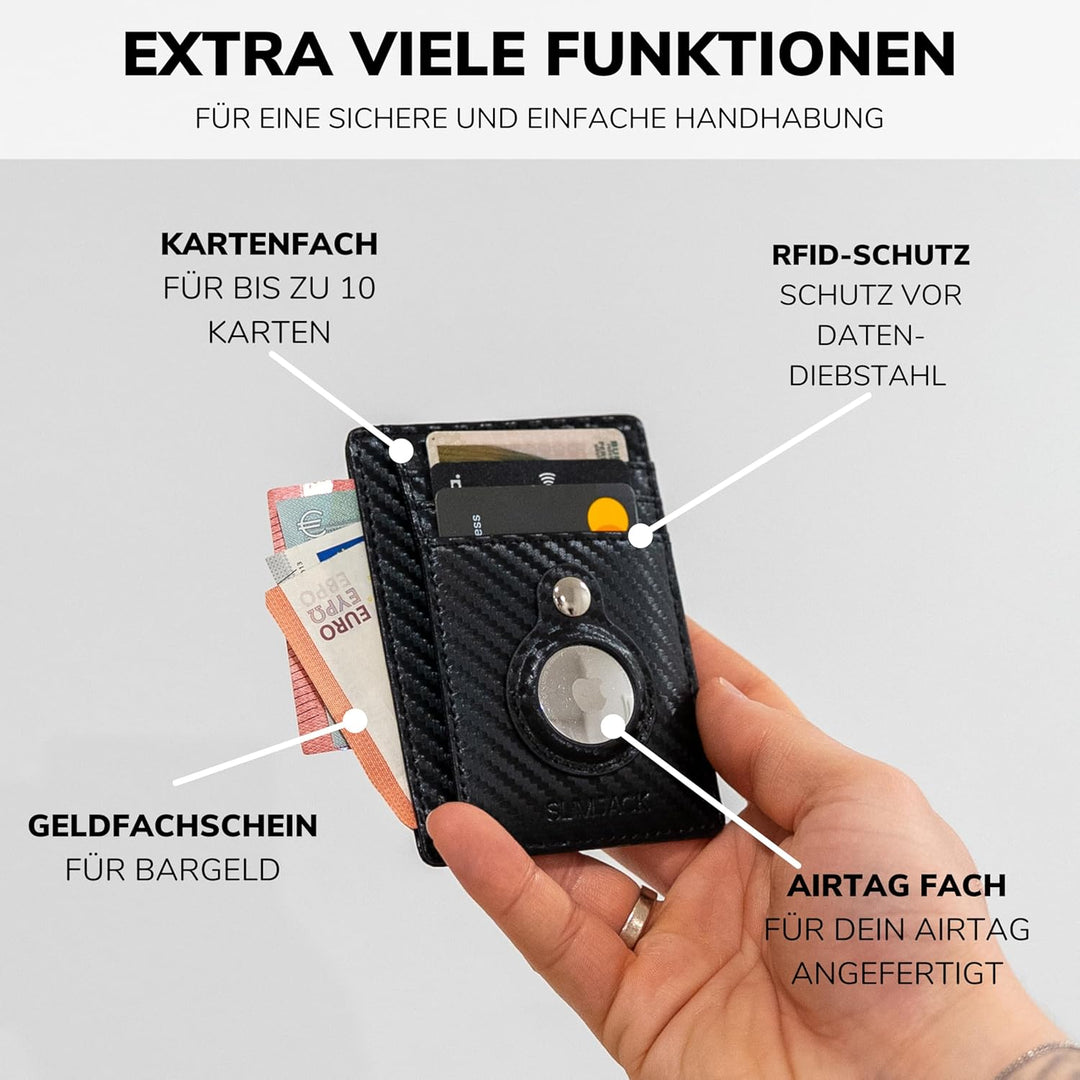 SlimJack® Wallet für Apple AirTag - Schlankes Portmonaie mit Fach - Kreditkartenetui mit RFID-Schutz
