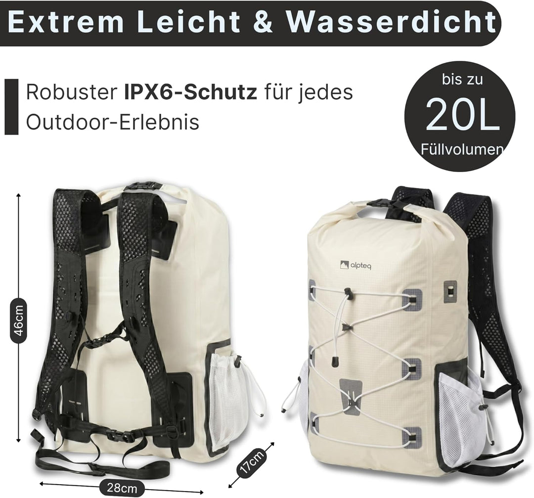 AlpPack 20L Ultraleichter Rucksack – Wasserdichter Rolltop Drybag für Wandern, Trekking, Reisen, Sta