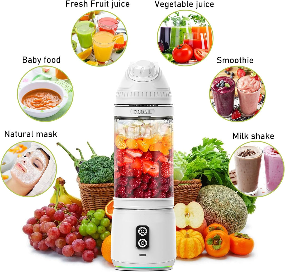 Herbst Tragbarer Mixer 700ml Smoothie Maker to Go, Fresh Juice Mixer Flasche mit 6 Klinge und USB Wi