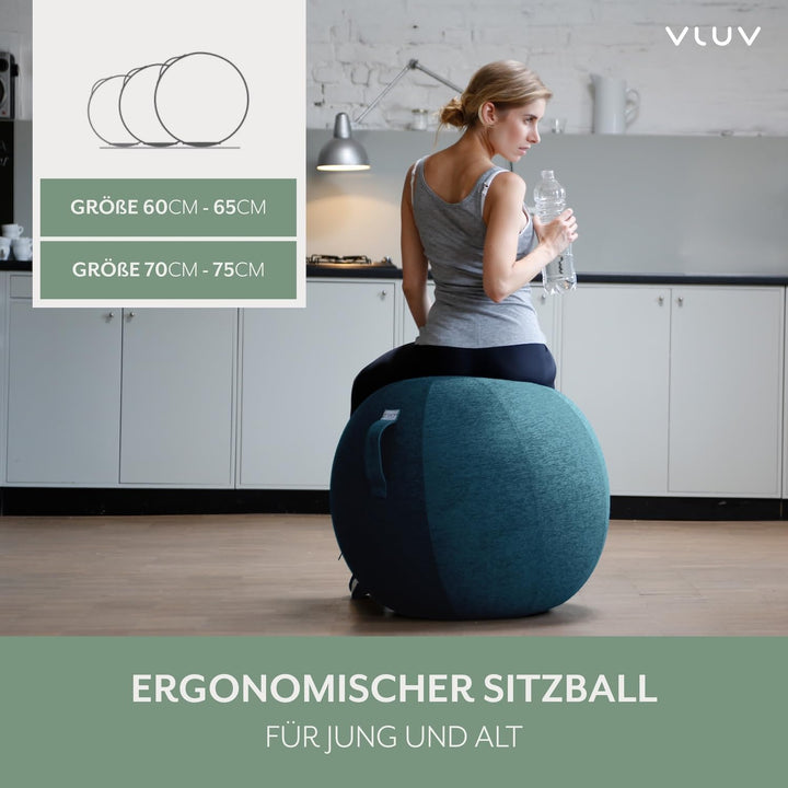 VLUV® BOL STOV Sitzball Büro Ergonomisch [Atmungsaktiv mit Tragegriff und Wegrollschutz] Waschbarer