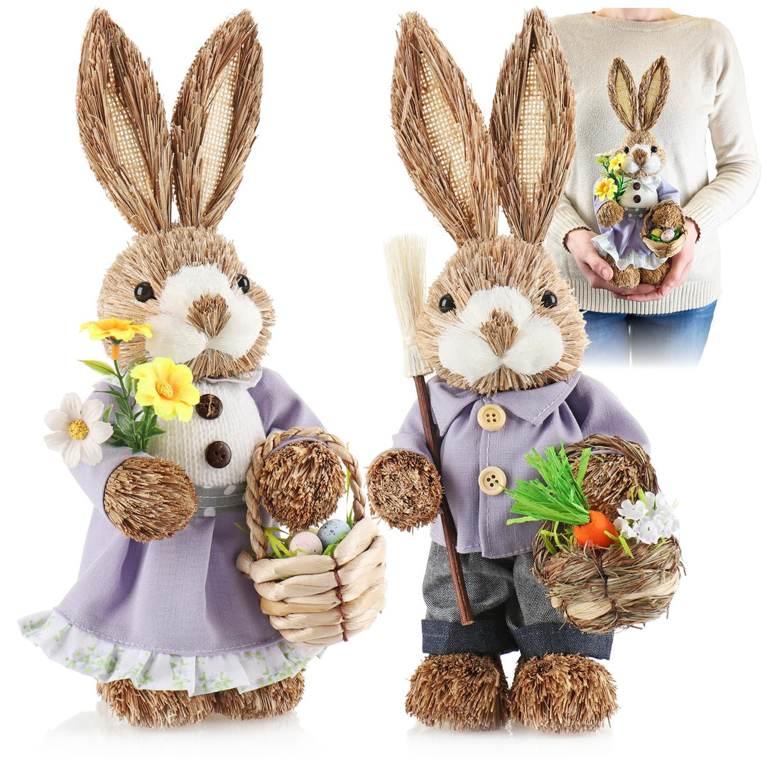 com-four® 2X Stroh Osterhase handgemacht - Deko-Osterhase zur Osterdekoration - Strohfiguren für Ost