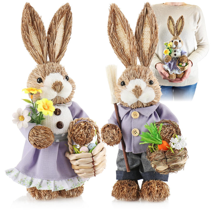 com-four® 2X Stroh Osterhase handgemacht - Deko-Osterhase zur Osterdekoration - Strohfiguren für Ost