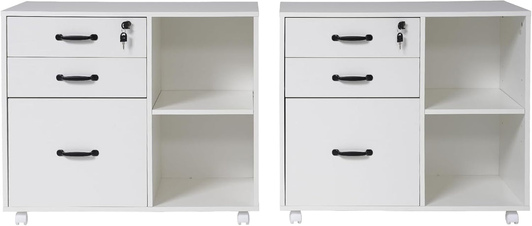 OC Orange-Casual 2er Aktenschrank mit 3 Schubladen und 2 Ablagen, 2 TLG-Mobiler Druckertisch mit Rol