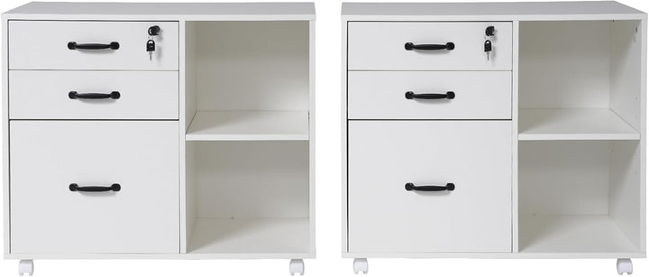 OC Orange-Casual 2er Aktenschrank mit 3 Schubladen und 2 Ablagen, 2 TLG-Mobiler Druckertisch mit Rol
