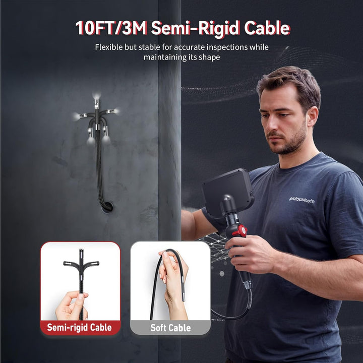 Ralcam Endoskopkamera mit Licht, Endoscope Camera mit 180° beweglichem Kopf, 8,5mm Dual-Sonde, 5" HD