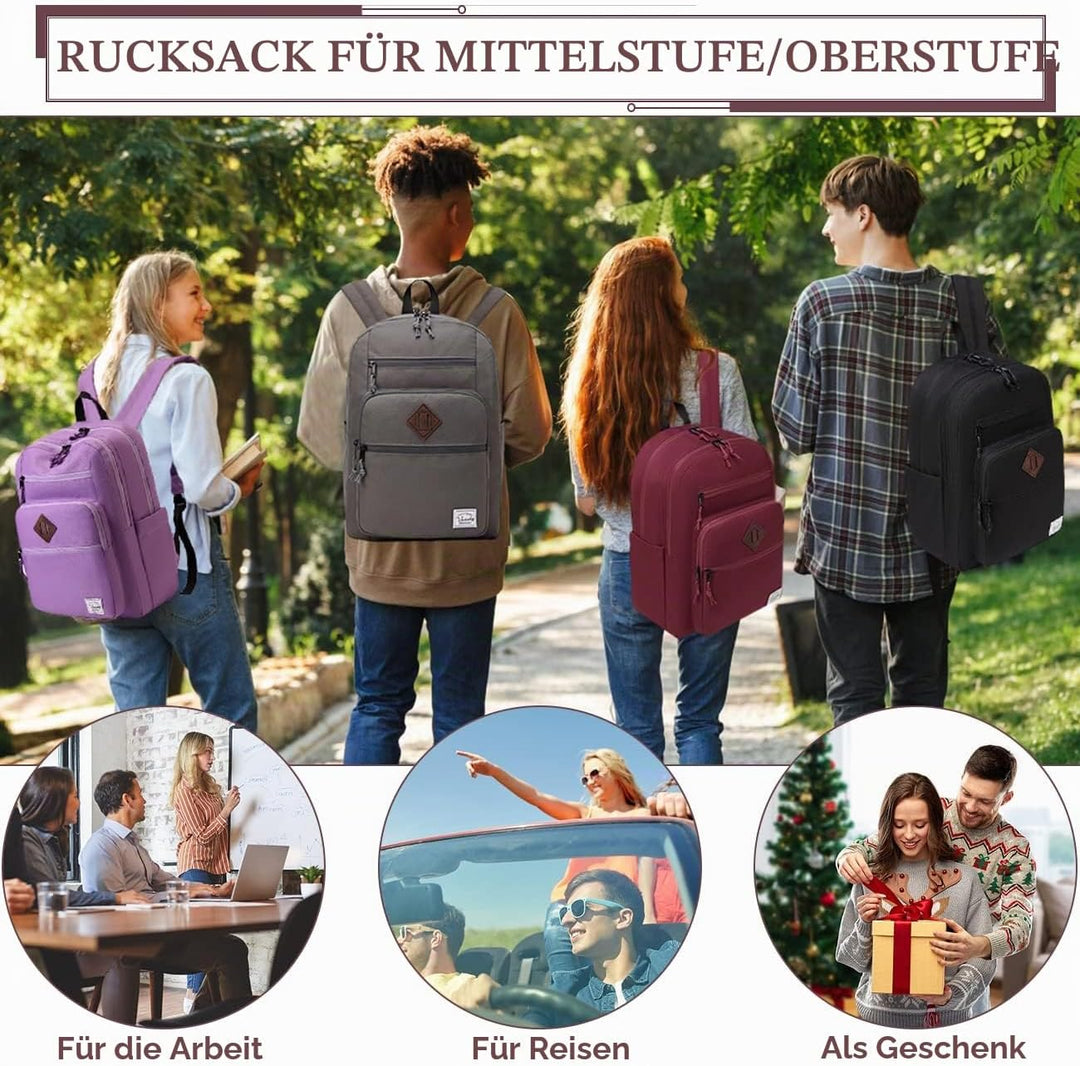 Rucksack Herren Dame, VASCHY Schulrucksack Teenager Kinder 21L Handgepäck Burgunderfarben, Burgunder