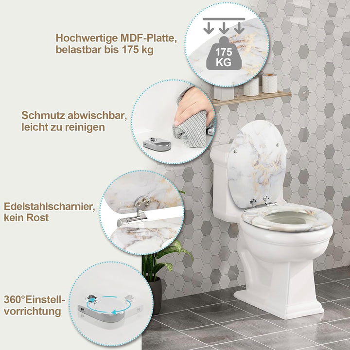 eSituro Toilettendeckel mit Absenkautomatik Holz, WC Sitz mit Quick-Release-Funktion für leichte Rei
