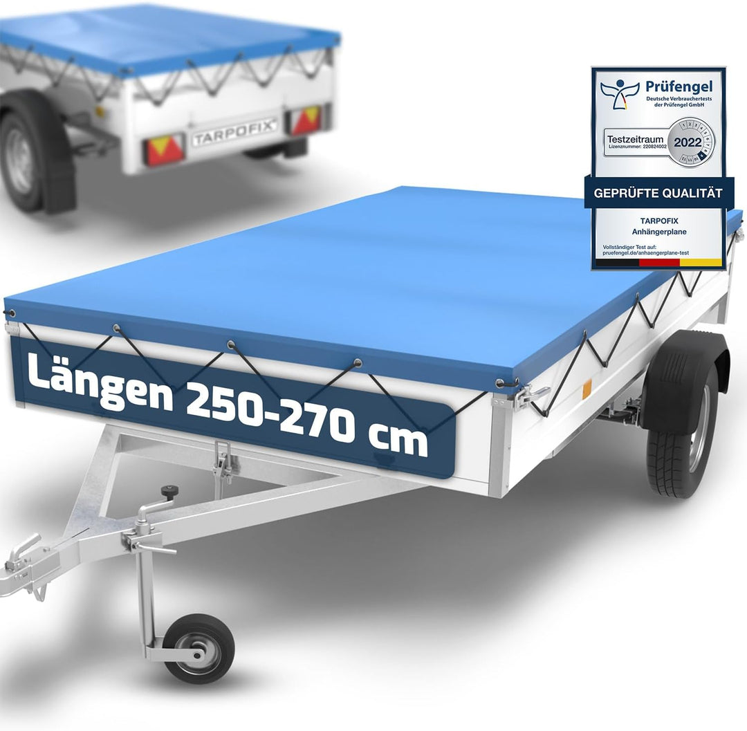 Tarpofix® Anhängerplane Flachplane 256x145x8 cm - randverstärkte Anhänger Plane - langlebige Anhänge