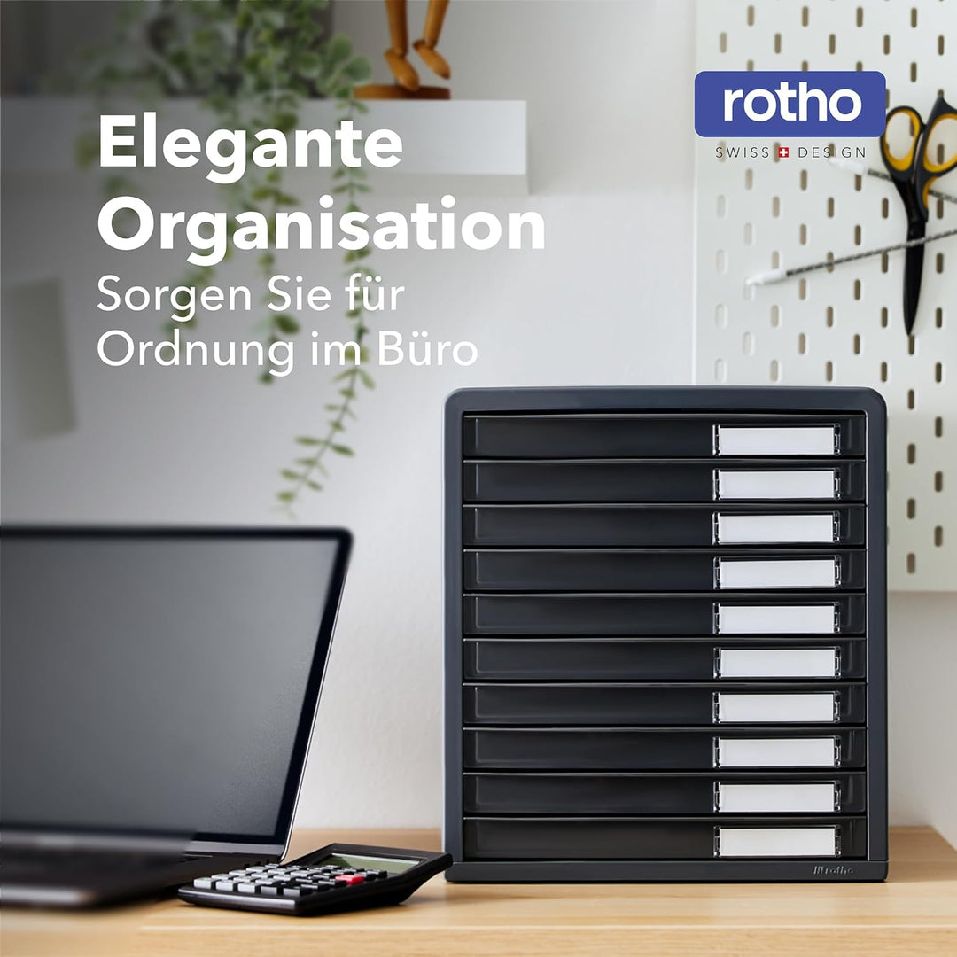 Rotho Timeless Schubladenbox / Bürobox mit 10 Schüben, Kunststoff (PS) BPA-frei, anthrazit, (34.5 x