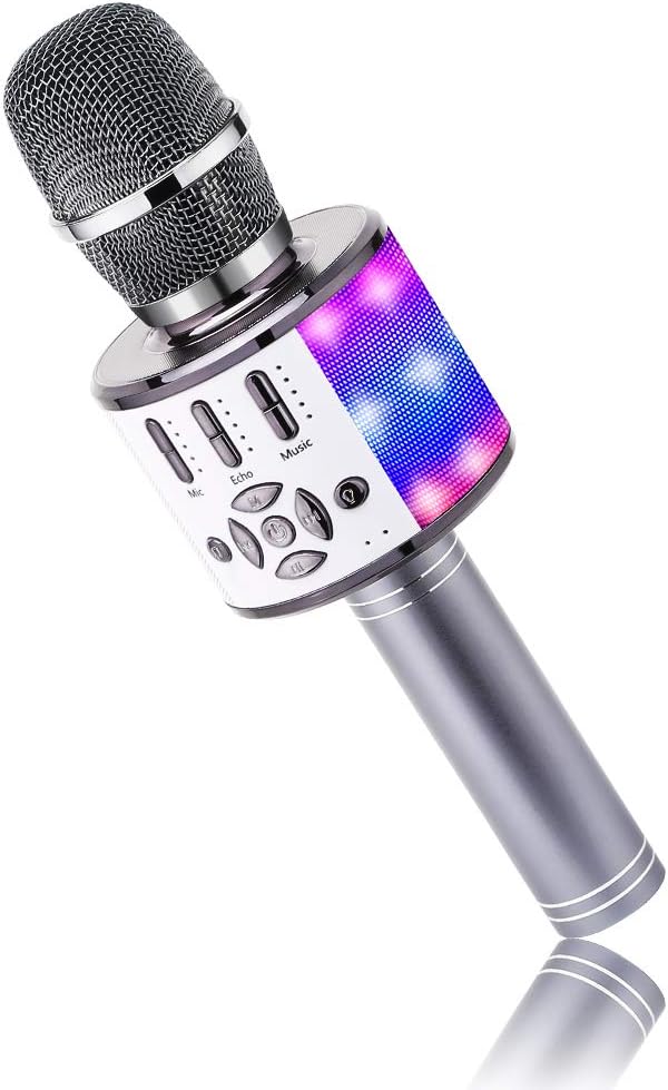Karaoke Mikrofon mit Echo Effekt, BONAOK Mikro Kinder Karaoke, Home KTV Sing Microphone mit LED Lich