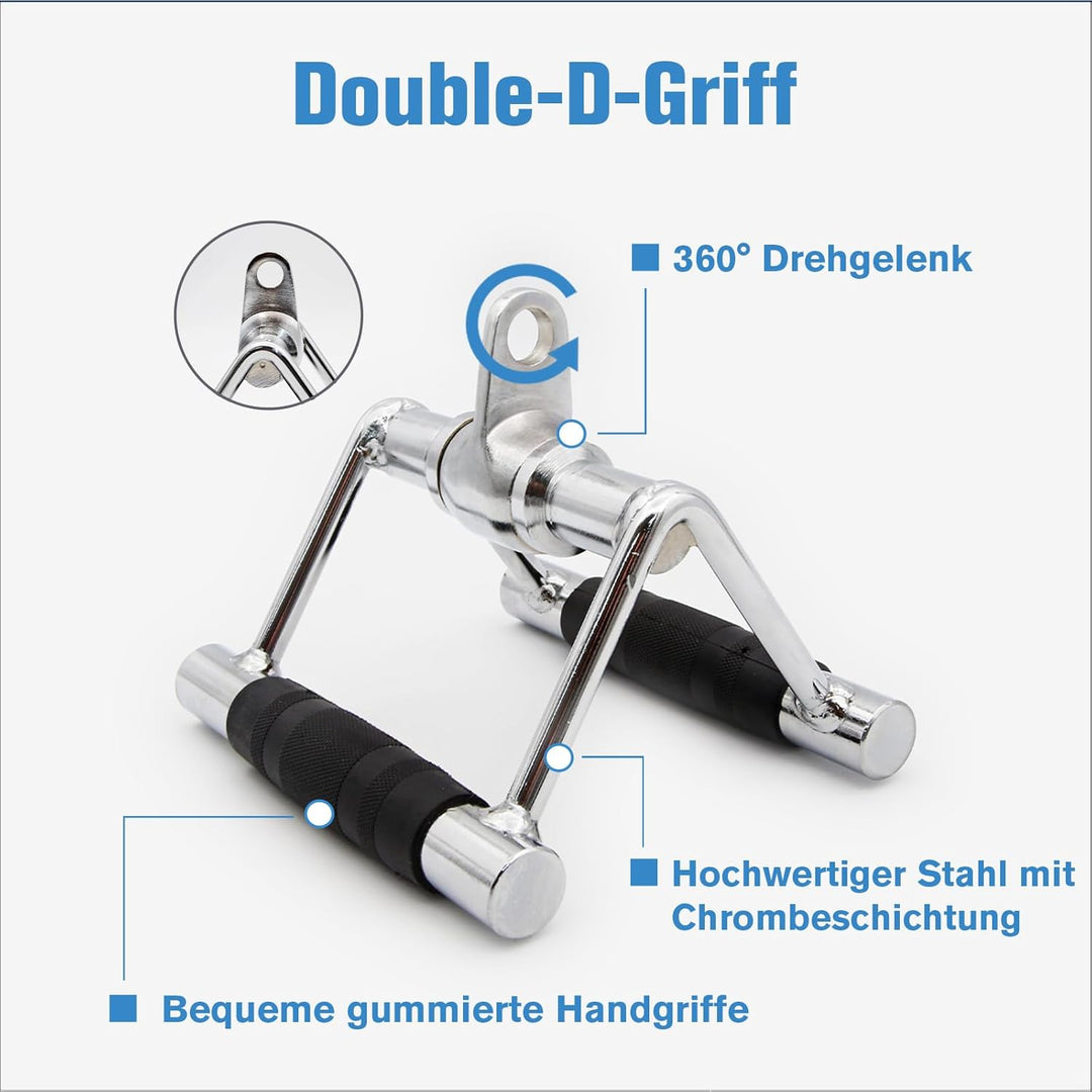 RitFit 4 TLG. Kabelmaschinen-Zubehör Set, LAT Pulldown Zubehör | inkl. V-Bar, Trizepsseil, Doppel-D-