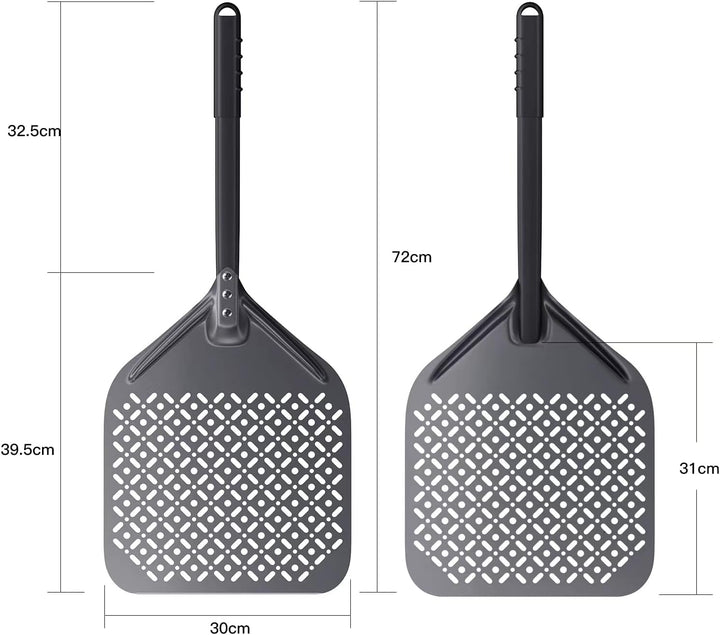 12 Zoll 30cm x 72cm Perforierter Pizzaschieber, Pizzaschaufel aus Hart Eloxiertes Aluminium Rechteck