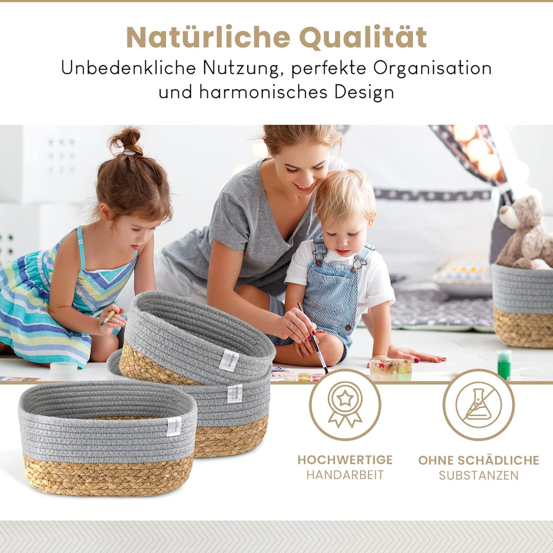 NORDIS DESIGN Aufbewahrungskörbe 3er Set aus Wasserhyazinthe und Baumwolle, Bad Aufbewahrungskorb ge
