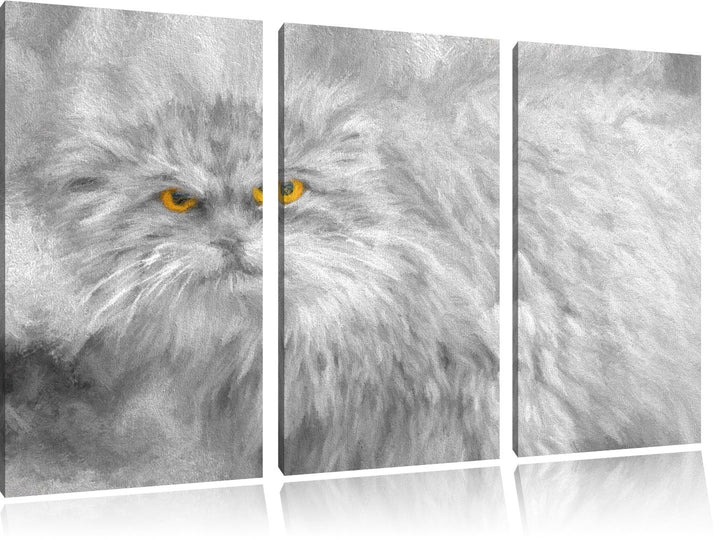 wütende kleine Manul schwarz/weiss Deluxe 3-Teiler Leinwandbild 120x80 Bild auf Leinwand, XXL riesig
