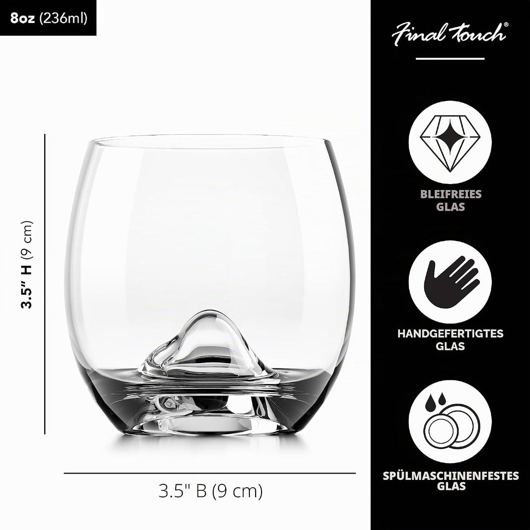 Final Touch Stainless Steel Edition On The Rocks Drinking Glass Set - Whiskyglas Glas und Eiskugel S