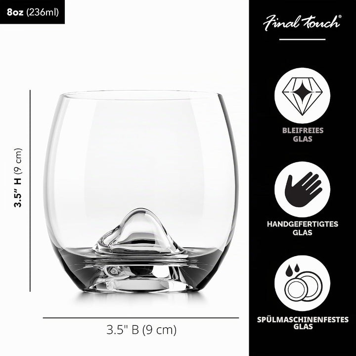 Final Touch Stainless Steel Edition On The Rocks Drinking Glass Set - Whiskyglas Glas und Eiskugel S